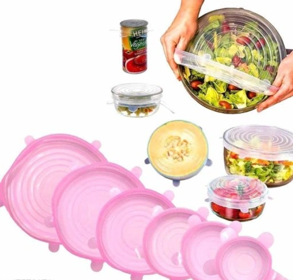 6Pcs Silicone Stretch Preserve Pot Bowl Fruit Lid for Fridge Microwave Food Container Cover - Pnk